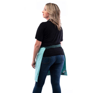 Back view of adjustable waist straps on apron