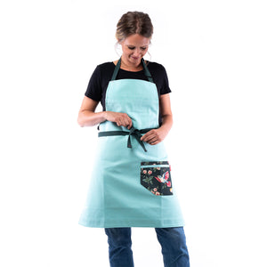 Terranova Turquoise Apron with Floral Pocket  