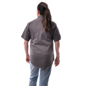 Back view of grey work shirt
