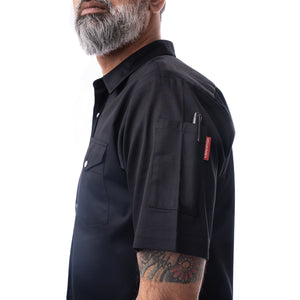 Side view of mechanic shirt with pen pocket
