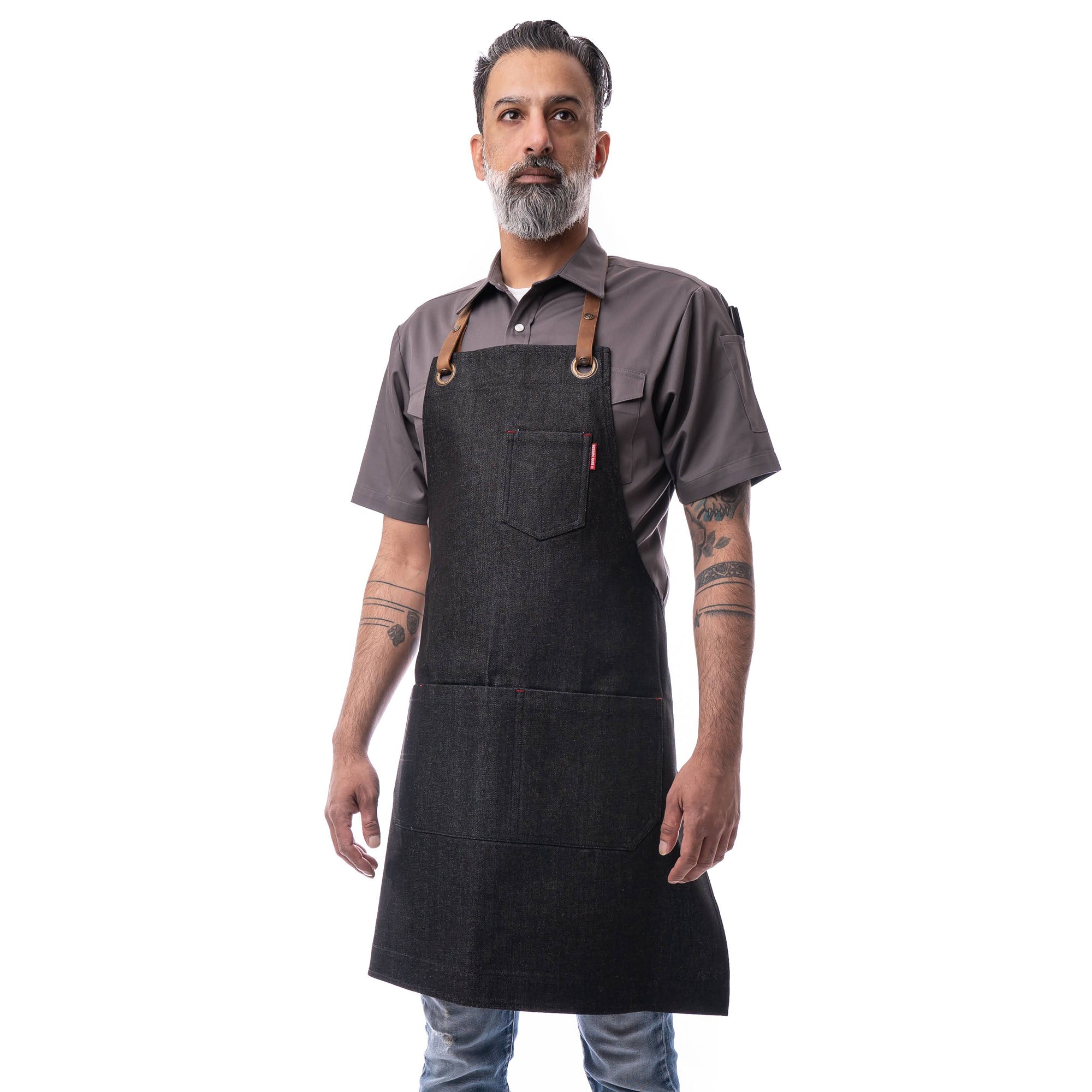 Brown Adjustable Bib Apron With Leather Strap From Oliver Harvey
