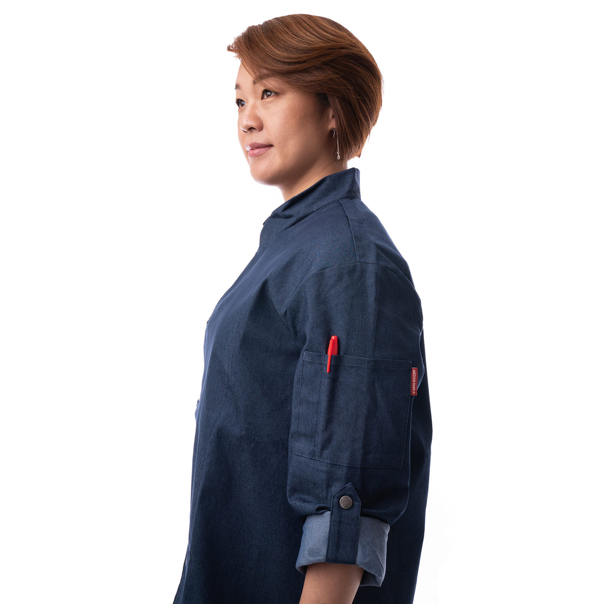 Side view of chef jacket with pen pocket
